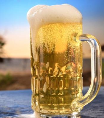 beer glass on table seaside