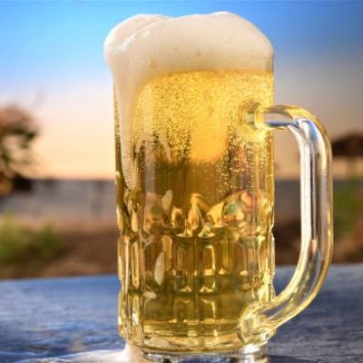 beer glass on table seaside